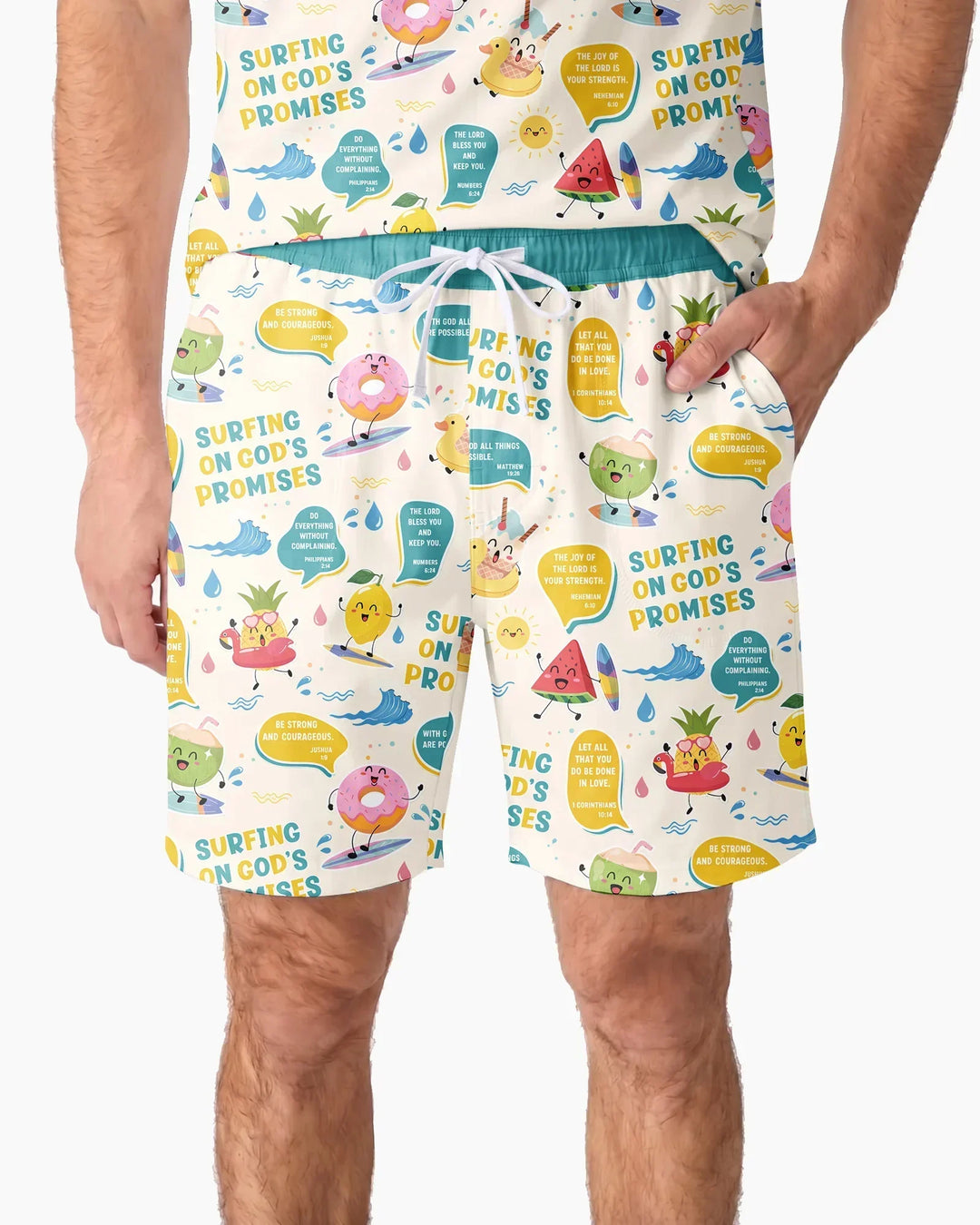 Summer Fruits Surfing On God's Promises Bamboo Men Short Sleeve Short Pajama Set