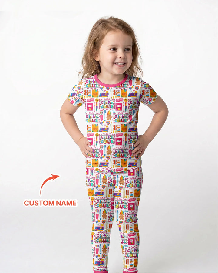 Custom Name Classroom Cuties Bamboo Two Piece Short Sleeve Pajama Set