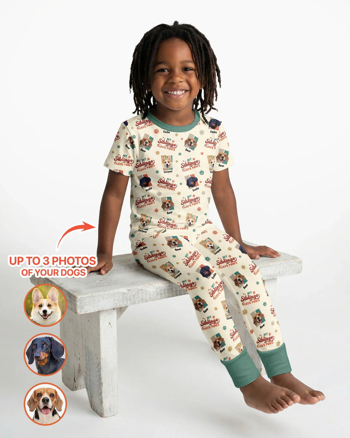 Custom Dog Photos "My Siblings Have Paws" Bamboo Two Piece Short Sleeve Pajama Set