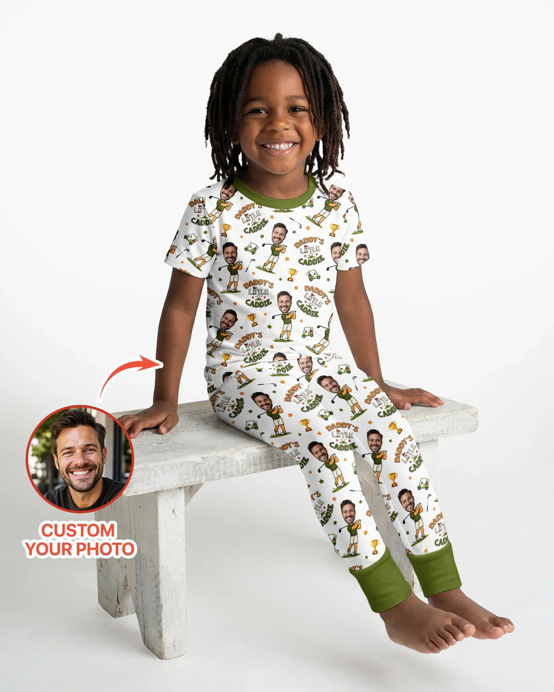 Custom Photo Daddy's Little Caddie Daddy & Me Matching Bamboo Two Piece Short Sleeve Pajama Set