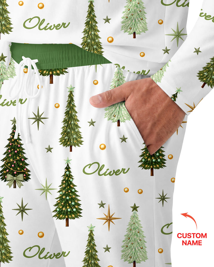 Custom Name Merry Christmas Tree Bamboo Men's Pajama Set