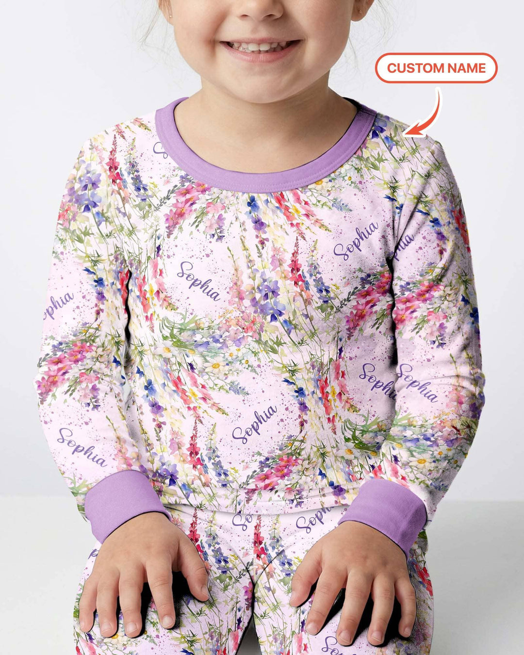 Custom Name Birth Month Flowers Bamboo Two Piece Long Sleeve Pajama Set