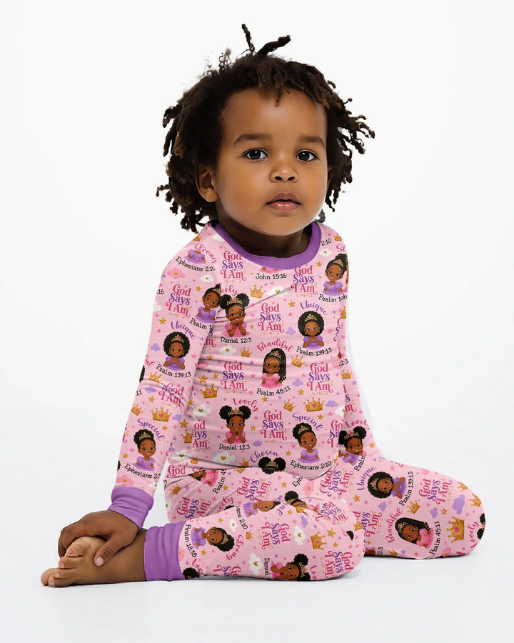 Black Princess God Says I Am Bamboo Two Piece Long Sleeve Pajama Set