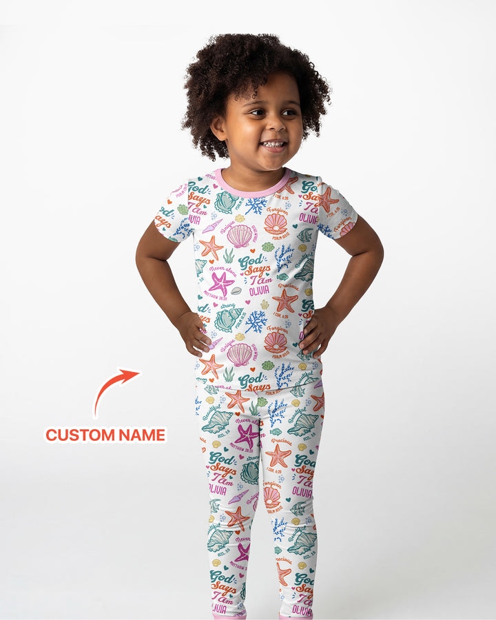 Coastal God Says I Am Custom Name Bamboo Two Piece Short Sleeve Pajama Set