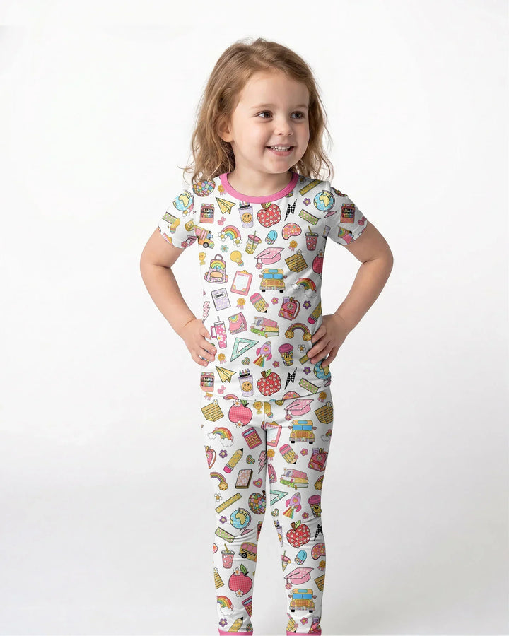 Preppy Back to School Bamboo Two Piece Short Sleeve Pajama Set
