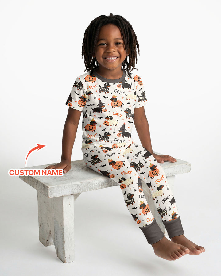 Orange and Black Dachshund Bamboo Two Piece Short Sleeve Pajama Set