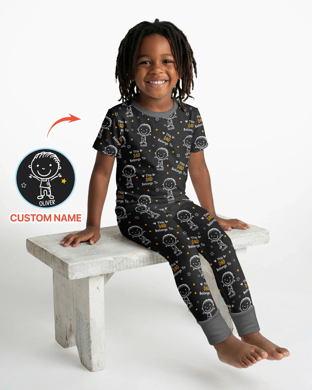 Custom Name This Dad Belongs To Doodle Bamboo Two Piece Short Sleeve Pajama Set