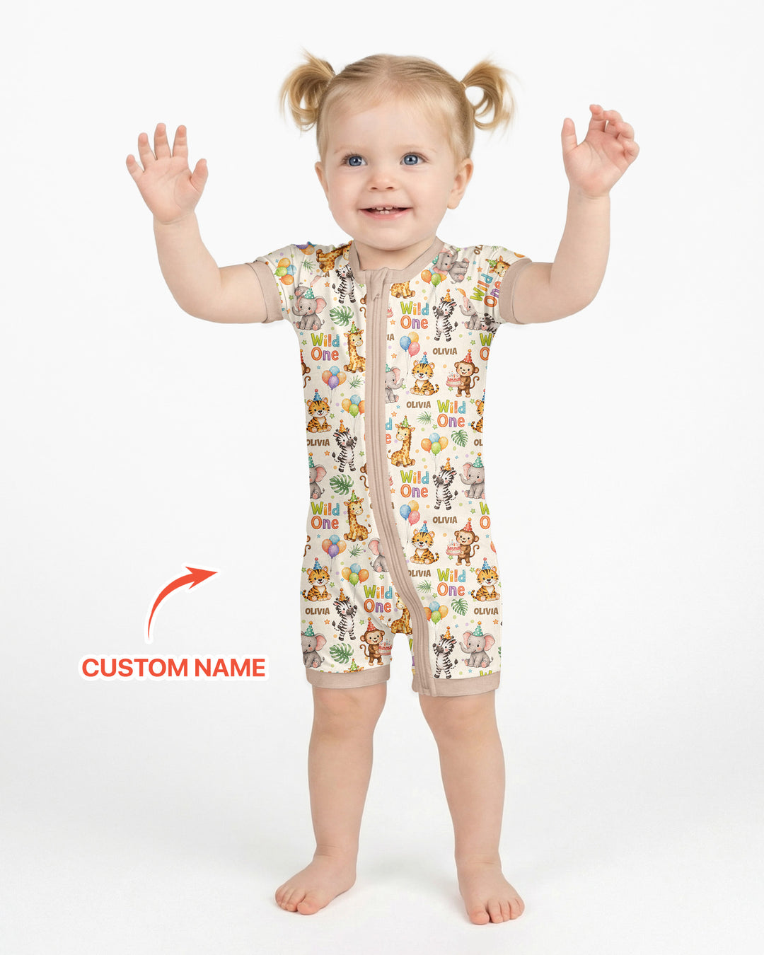 Custom Name 1st Birthday Wild One Bamboo Shorty Zippy