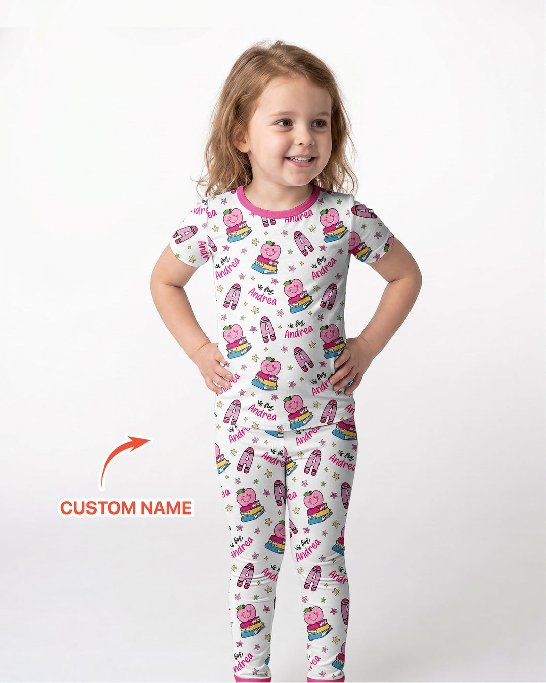 Custom Name Crayon Alphabet Bamboo Two Piece Short Sleeve Pajama Set