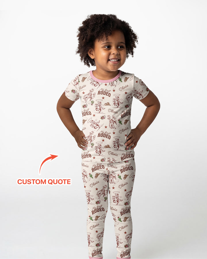 Custom Name First Rodeo Family Matching Bamboo Two Piece Short Sleeve Pajama Set