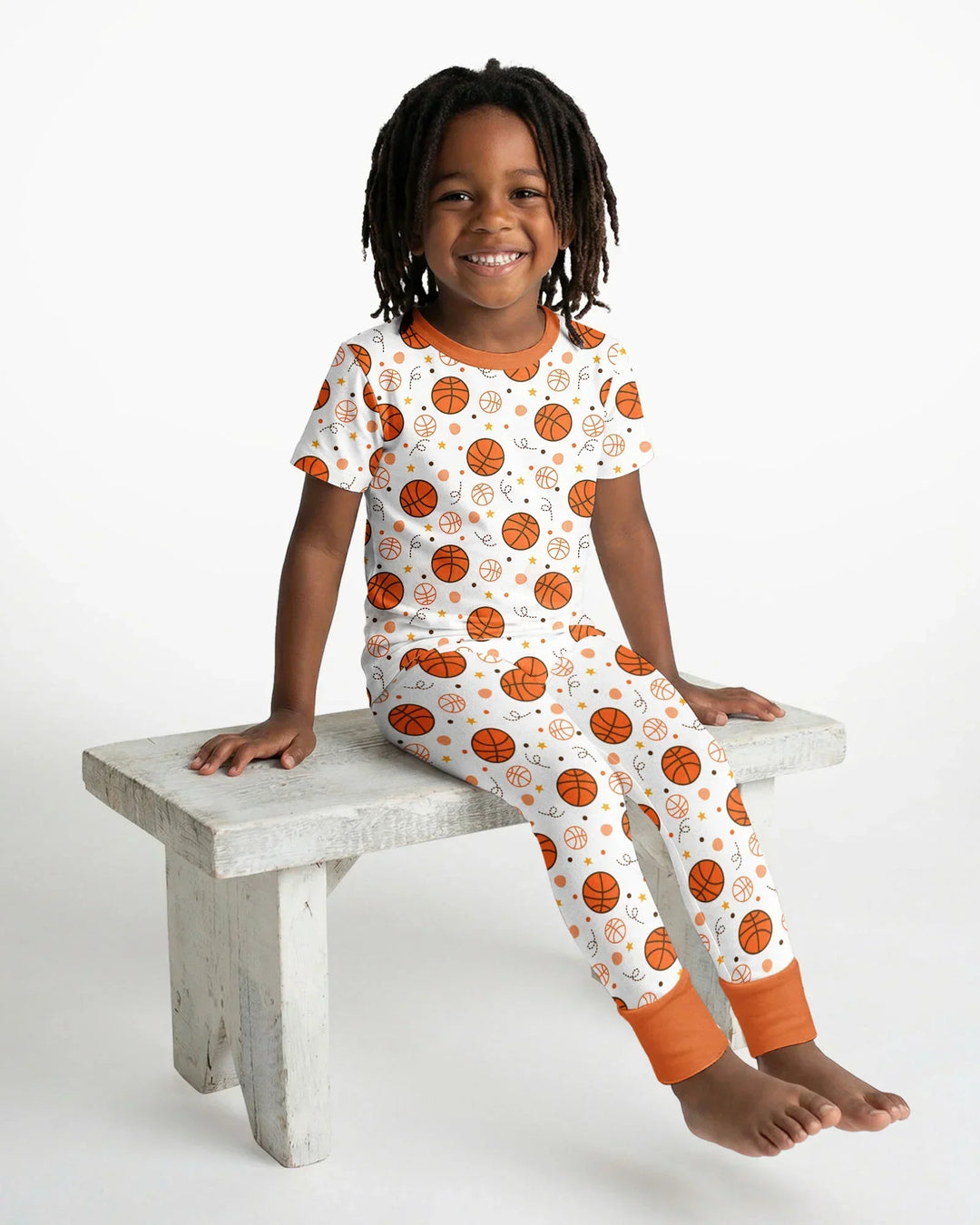 Orange Basketball Bamboo Two Piece Short Sleeve Pajama Set
