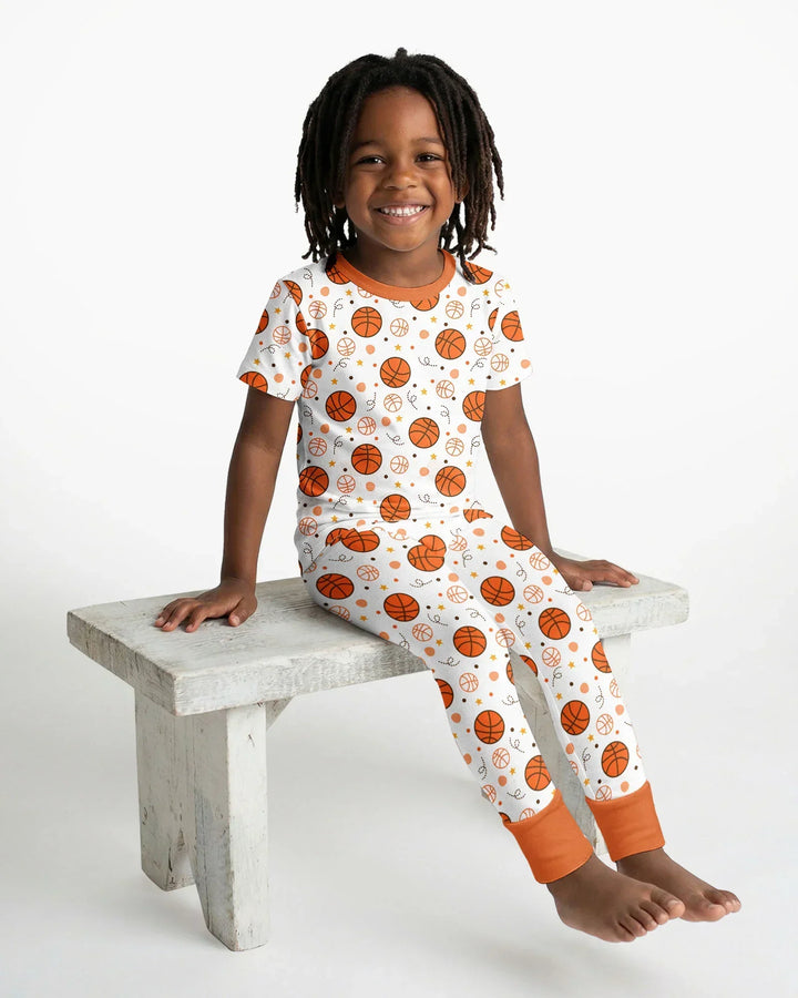 Orange Basketball Bamboo Two Piece Short Sleeve Pajama Set