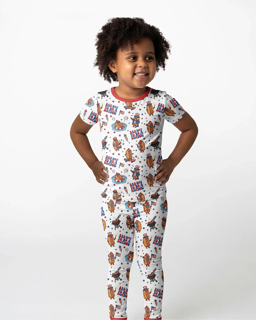 Hot Dog Patriotic Bamboo Two Piece Short Sleeve Pajama Set