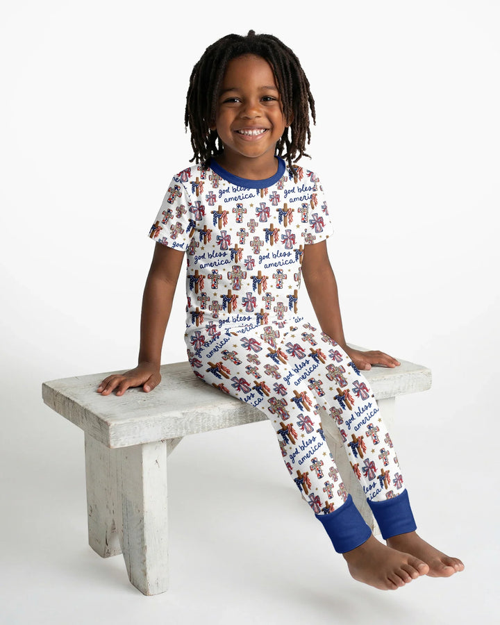God Bless America Family Matching Bamboo Two Piece Short Sleeve Pajama Set