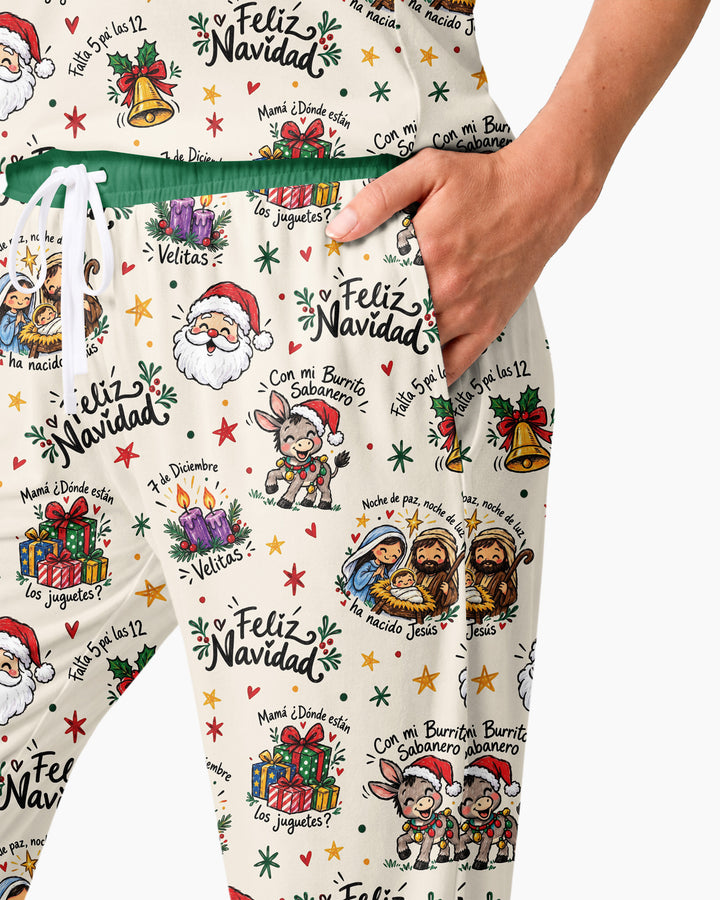 Whimsical Feliz Navidad Christmas Bamboo Women Pajama Set