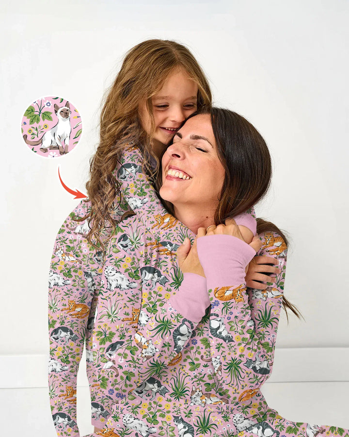Conjunto de pijama de bambú a juego para mujer Kitten Garden