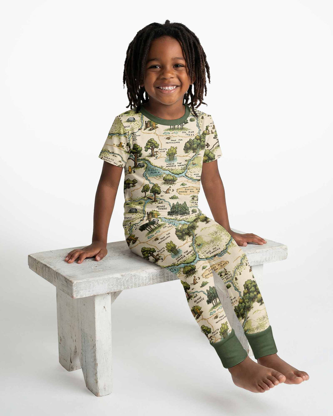 Classic Bear Maps Bamboo Two Piece Short Sleeve Pajama Set