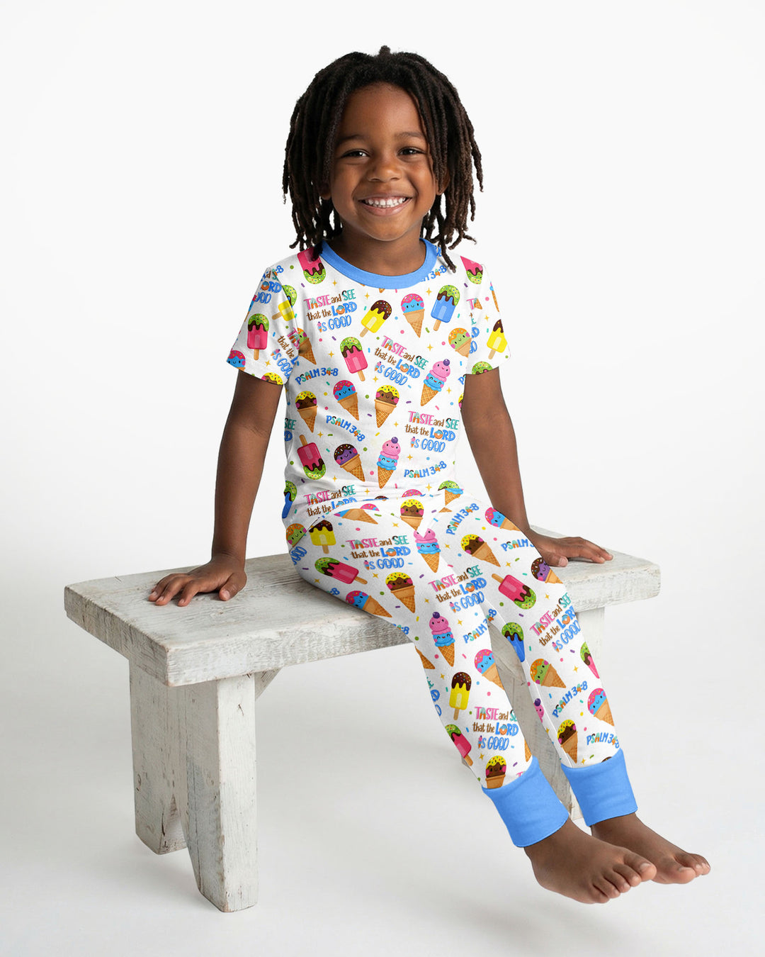 Jesus Summer Ice Cream Taste and See That The Lord Is Good Bamboo Two Piece Short Sleeve Pajama Set