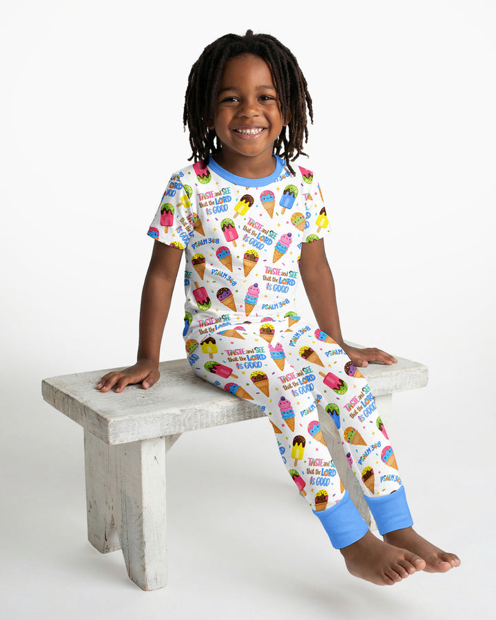 Jesus Summer Ice Cream Taste and See That The Lord Is Good Bamboo Two Piece Short Sleeve Pajama Set