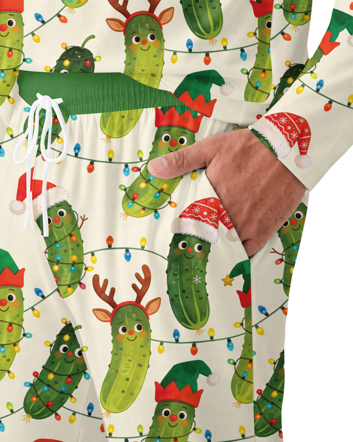 Cheerful Christmas Pickle Bamboo Men's Pajama Set