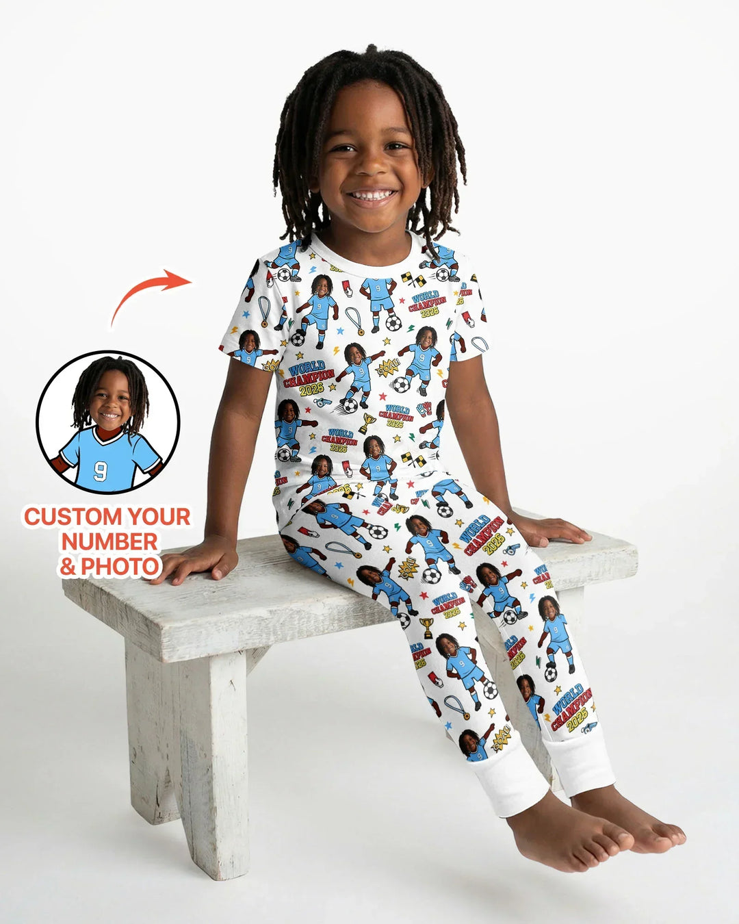 Custom Photo World Champion 2026  Family Matching Bamboo Two Piece Short Sleeve Pajama Set