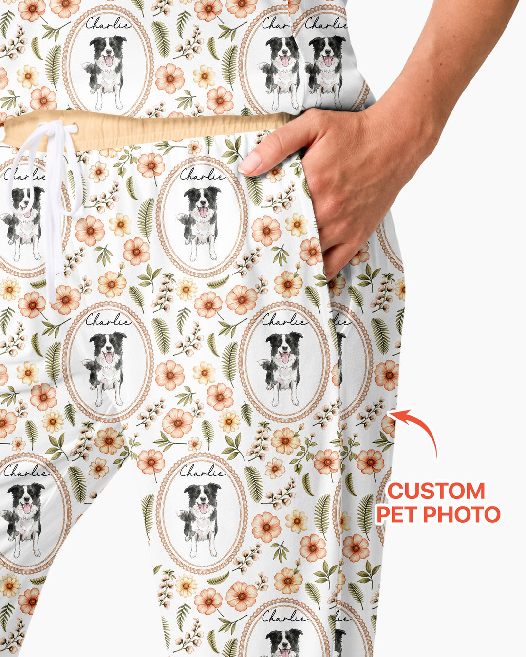 Custom Pet Photo Flower Garden Bamboo Women Pajama Set