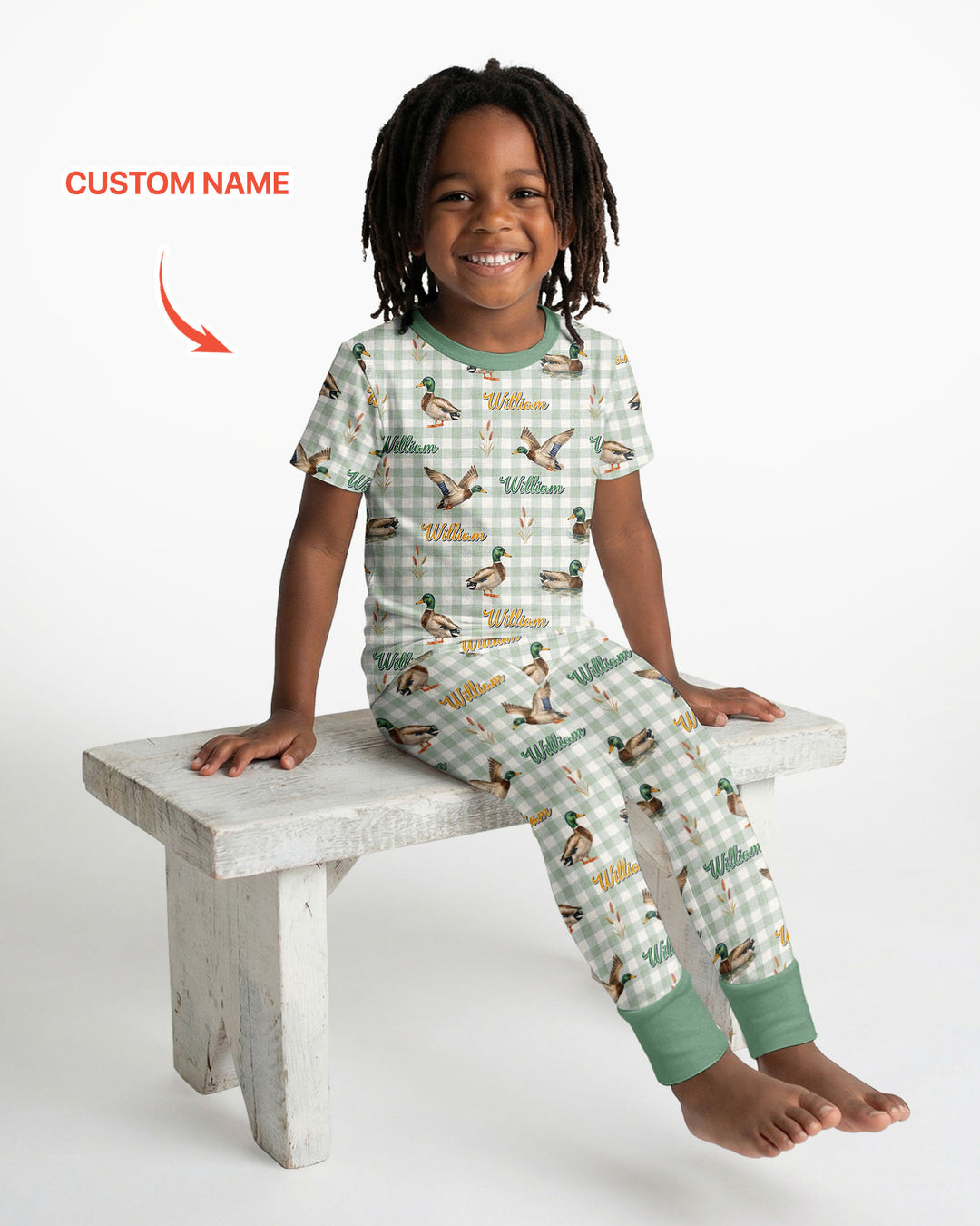 Mallard Duck Custom Name Bamboo Two Piece Short Sleeve Pajama Set