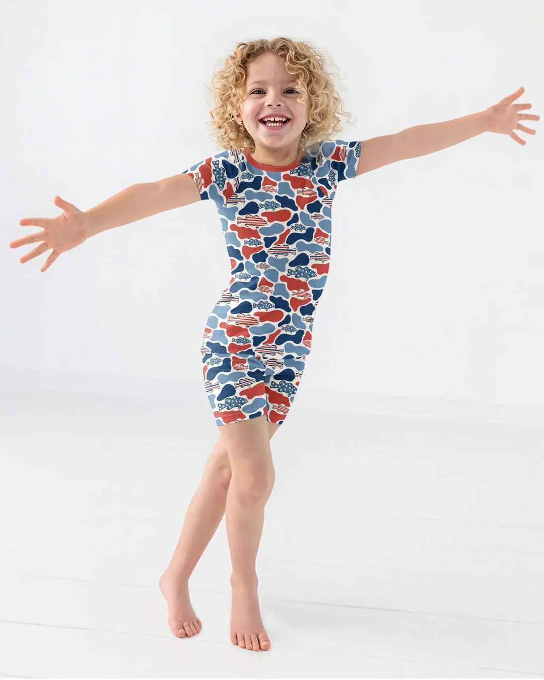 Reel America Daddy & Me Matching Bamboo Two Piece Short Sleeve Shorts Pajama Set