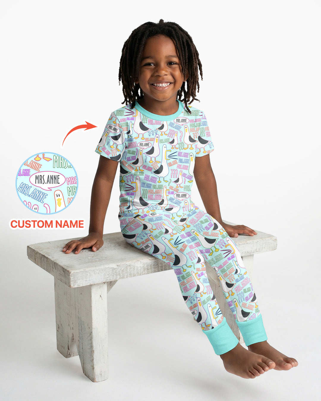 Teacher Teacher Teacher Funny Seagull Bamboo Two Piece Short Sleeve Pajama Set