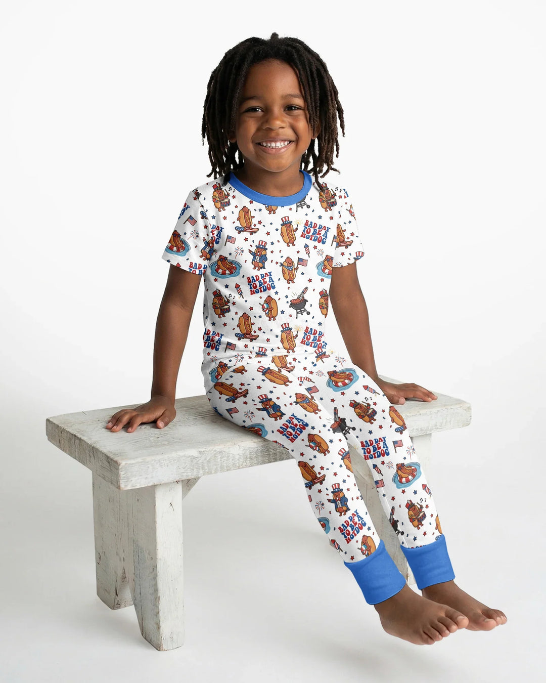 Hot Dog Patriotic Bamboo Two Piece Short Sleeve Pajama Set