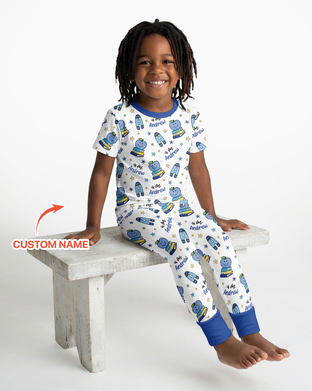 Custom Name Crayon Alphabet Bamboo Two Piece Short Sleeve Pajama Set