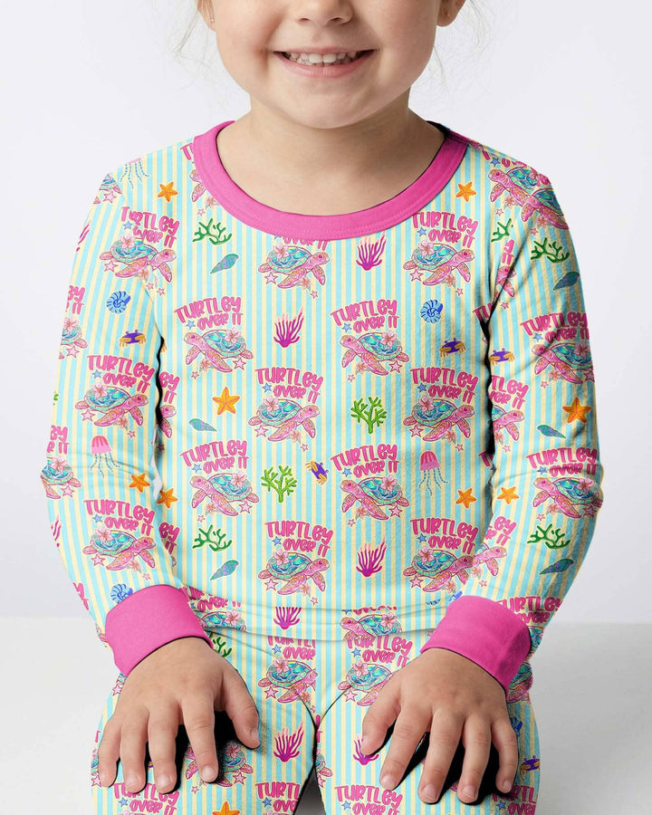 Turtley Over It Family Matching Bamboo Two Piece Long Sleeve Pajama Set