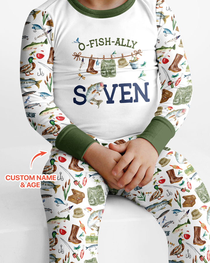 O-Fish-Ally Birthday – Personalized Name & Age Bamboo Two Piece Long Sleeve Pajama Set