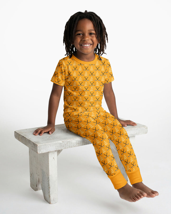 Eat Sleep Hockey Bamboo Two Piece Short Sleeve Pajama Set