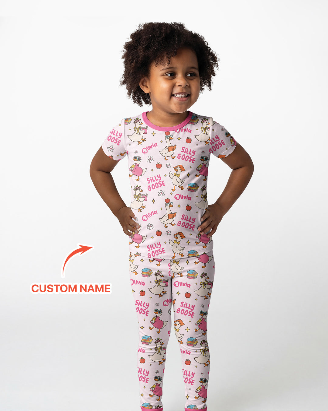 Custom Name Silly Goose Back to School Bamboo Two Piece Short Sleeve Pajama Set