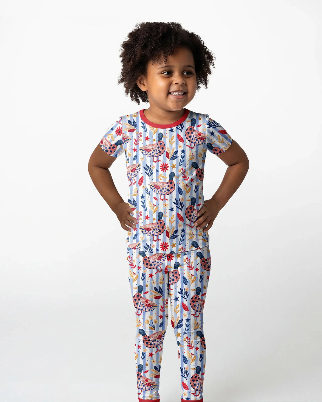 Patriotic Mallard Duck Bamboo Two Piece Short Sleeve Pajama Set
