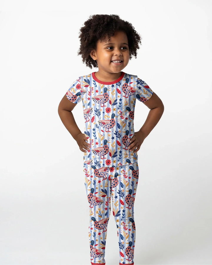 Patriotic Mallard Duck Bamboo Two Piece Short Sleeve Pajama Set