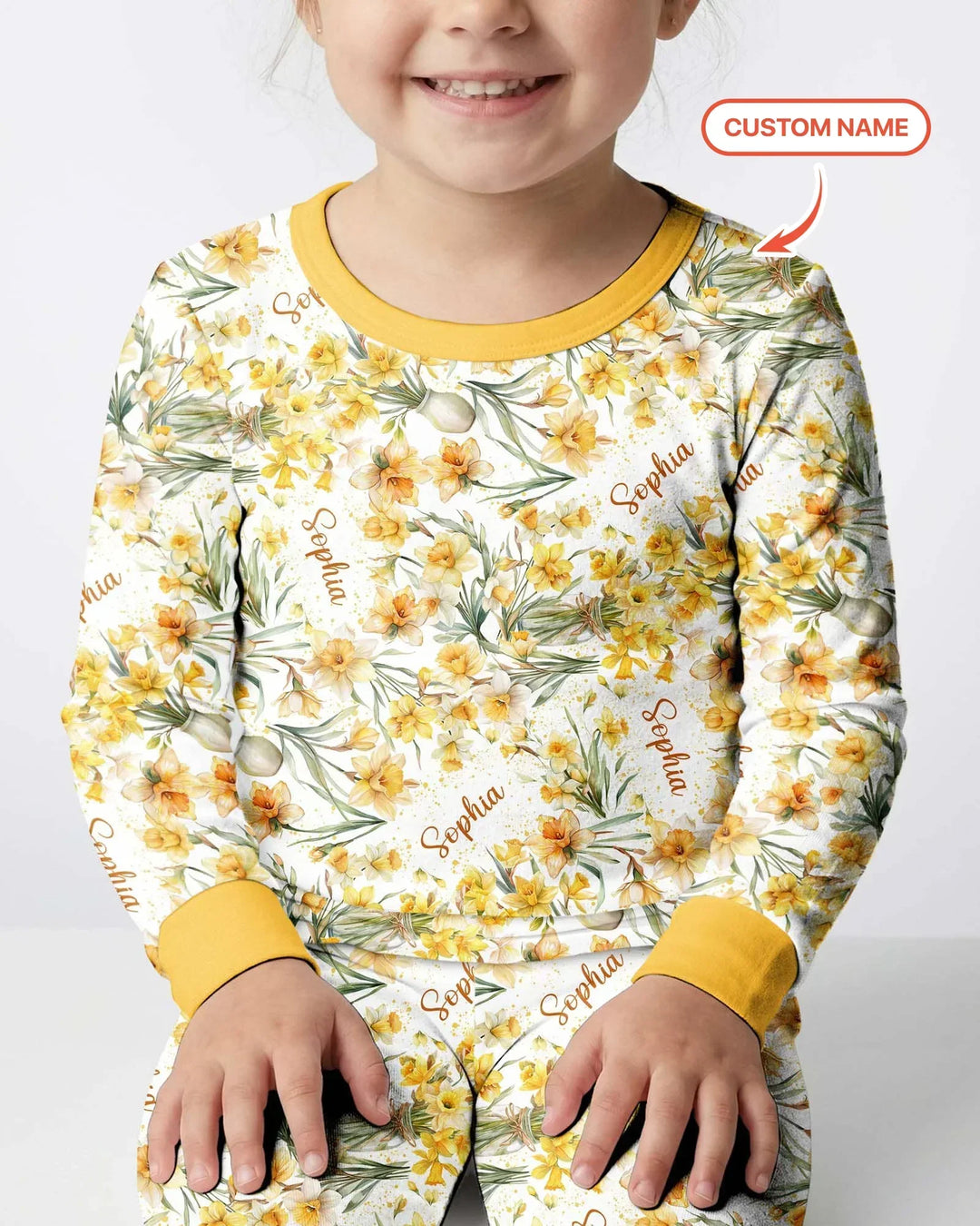 Custom Name Birth Month Flowers Bamboo Two Piece Long Sleeve Pajama Set