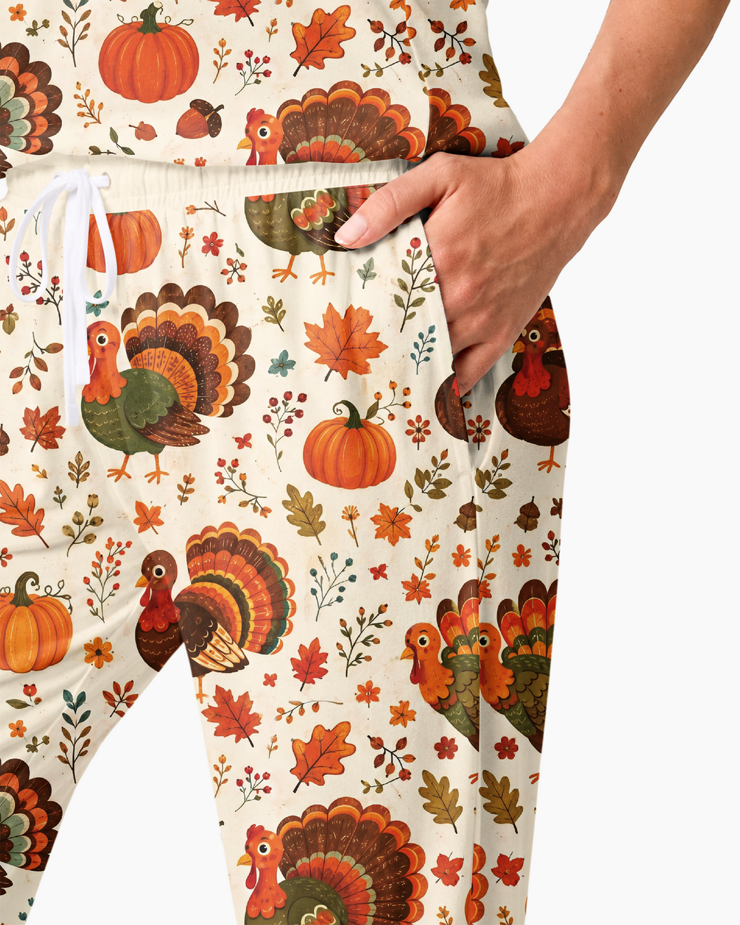 Turkey Autumn Pumpkin Bamboo Women Pajama Set