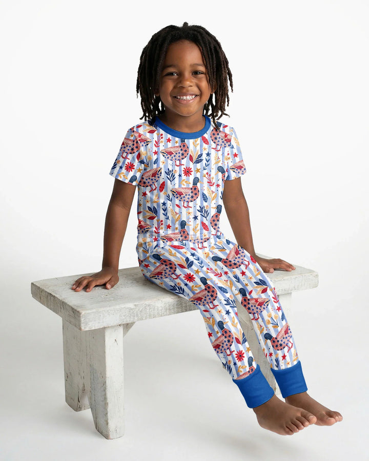 Patriotic Mallard Duck Bamboo Two Piece Short Sleeve Pajama Set