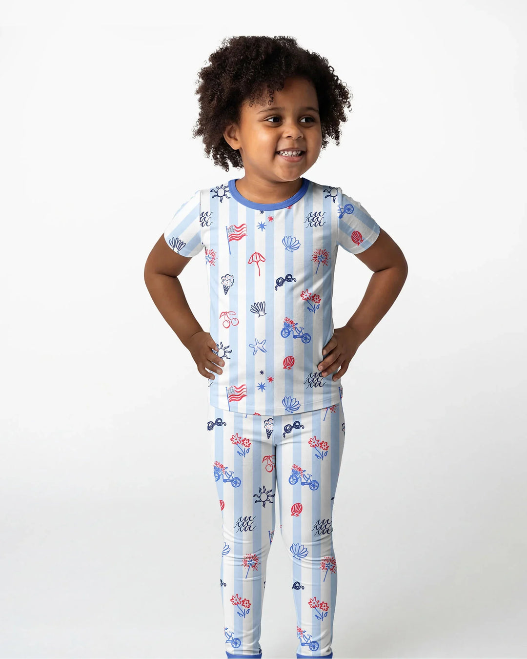 Red, White & Beachy Family Matching Bamboo Two Piece Short Sleeve Pajama Set
