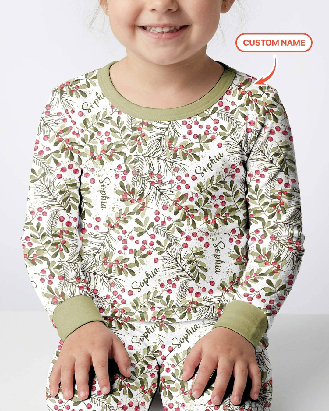 Custom Name Birth Month Flowers Bamboo Two Piece Long Sleeve Pajama Set
