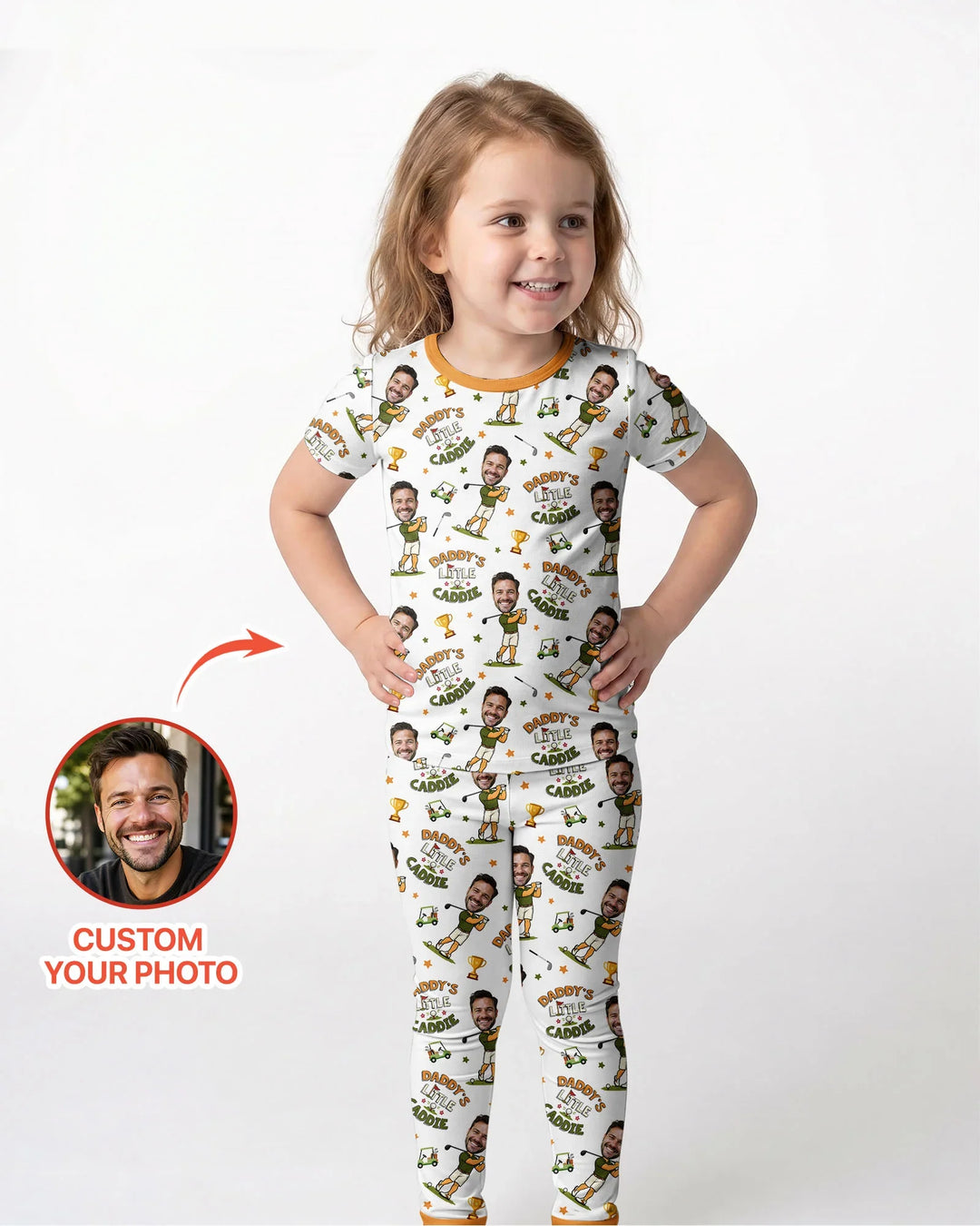 Custom Photo Daddy's Little Caddie Daddy & Me Matching Bamboo Two Piece Short Sleeve Pajama Set
