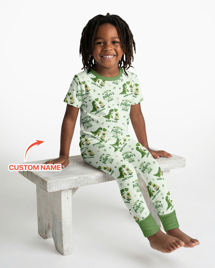 Custom Name Fathers Day 2026 Bamboo Two Piece Short Sleeve Pajama Set