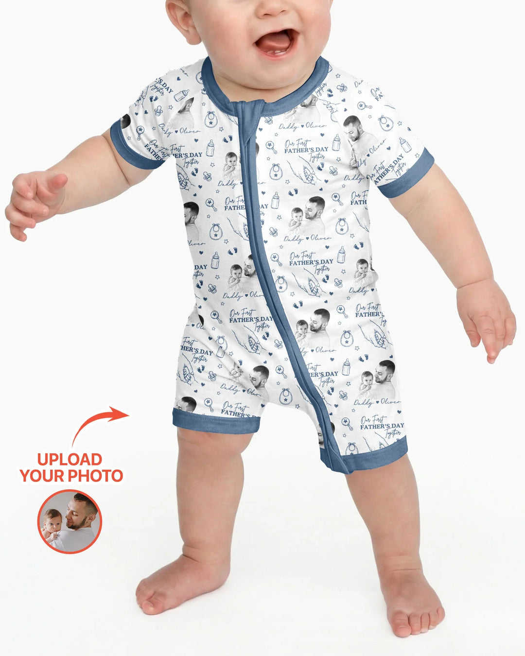 Custom Photo Our First Father's Day Together Bamboo Shorty Zippy