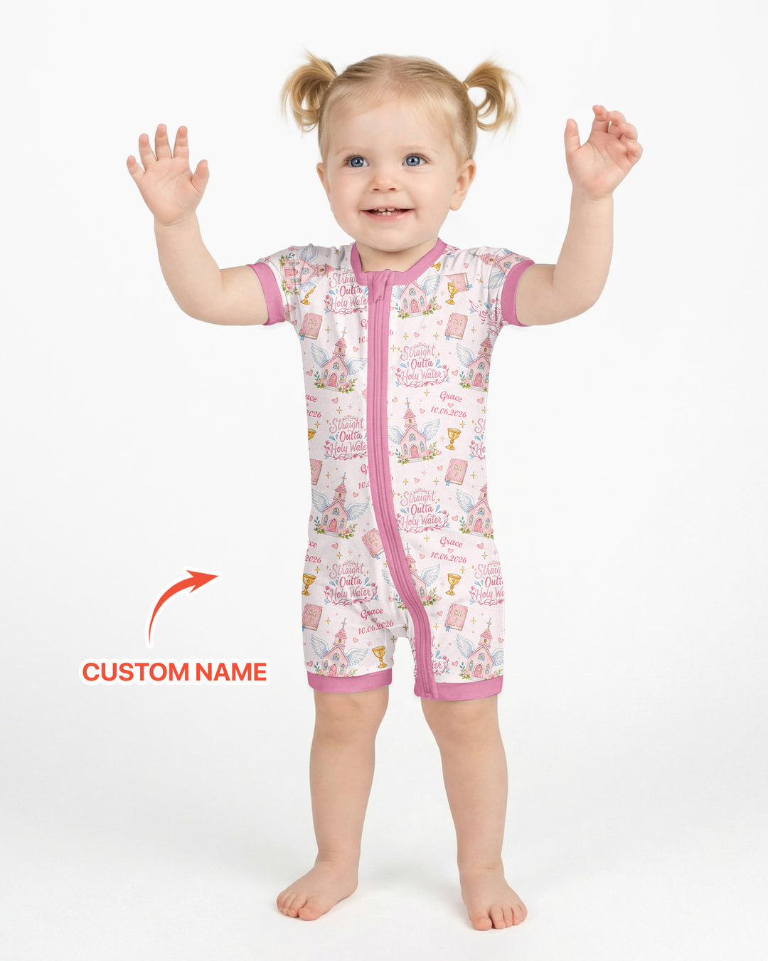 Custom Name Baptism Christening Straight Outta Holy Water Bamboo Shorty Zippy