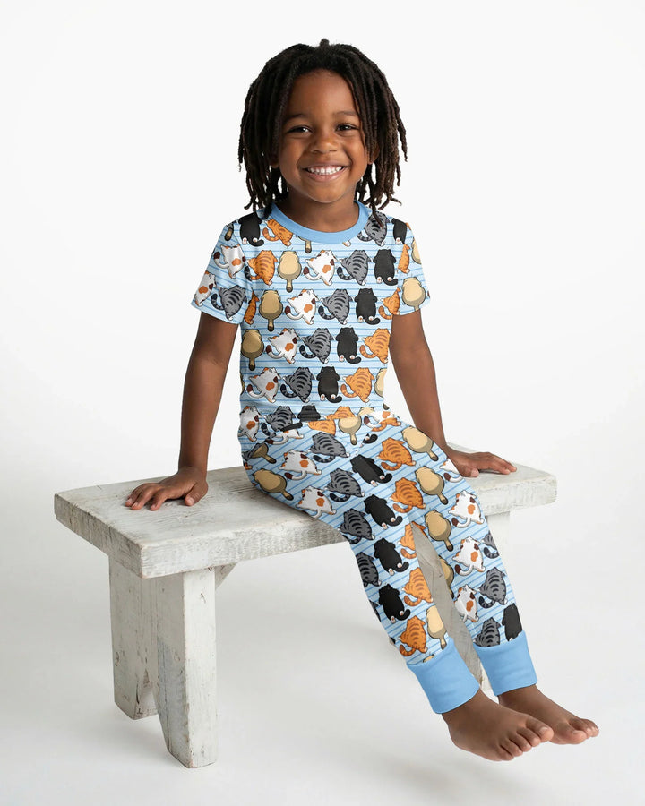 Funny Cat Butts Club Family Matching Bamboo Two Piece Short Sleeve Pajama Set