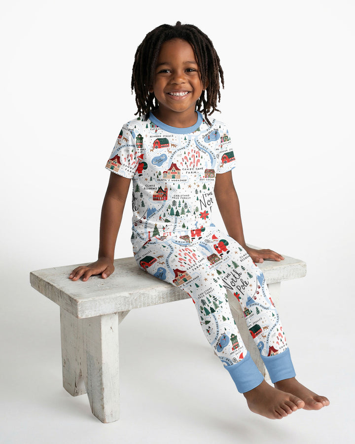 The North Pole Map Bamboo Two Piece Short Sleeve Pajama Set