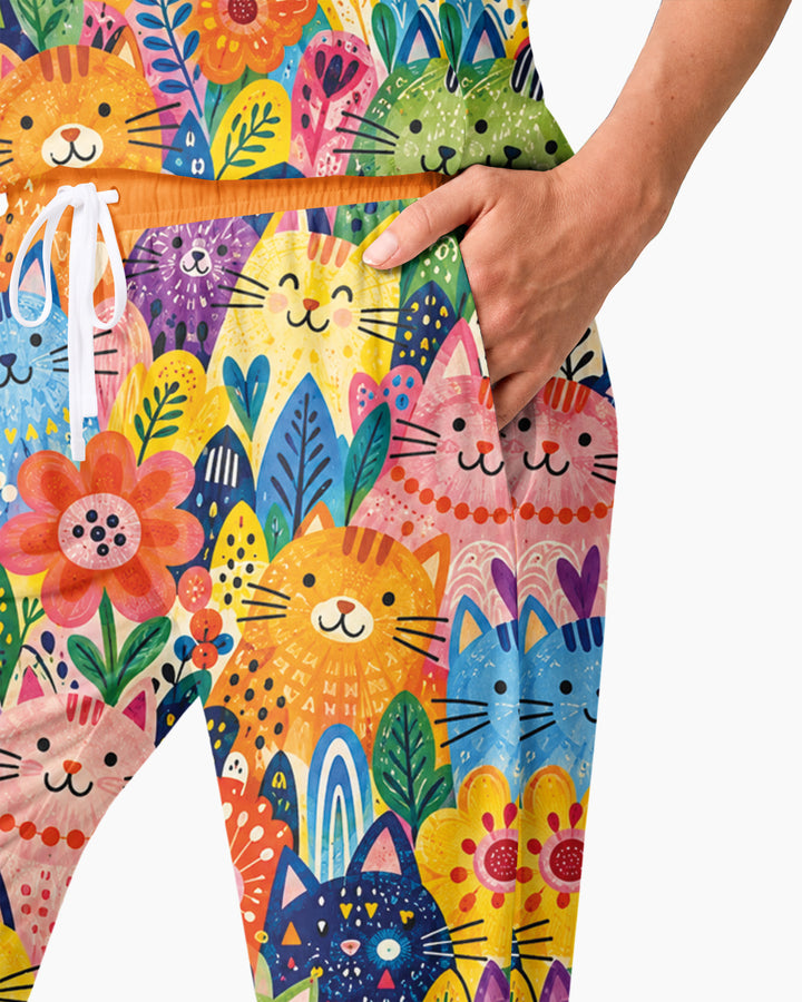 Colorful Lovely Cat Bamboo Women Pajama Set