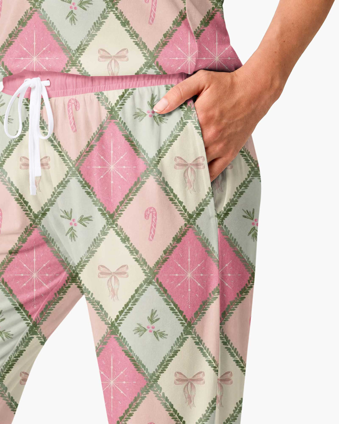 Pink Christmas Patchwork Mommy & Me Matching Bamboo Women Pajama Set